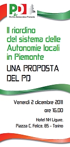 Il riordino delle Autonomie locali in Piemonte. La proposta del PD. Convegno a Torino con Reschigna e Borghi