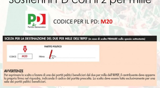 M20 il codice per sostenere il Pd nella dichiarazione dei redditi